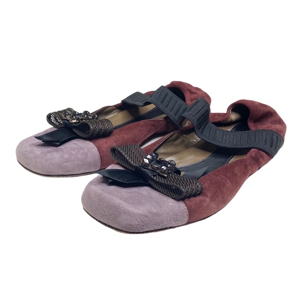 Marni ♔ Mary Jane Ballet Flats ♔ Lavender Suede + Black Crystal Embellishment ♔ - Picture 10 of 16